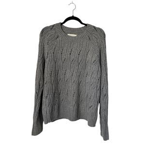 Lucky Brand Sweater Cable Stitch Shine Pullover Size M Heather Grey Open Knit